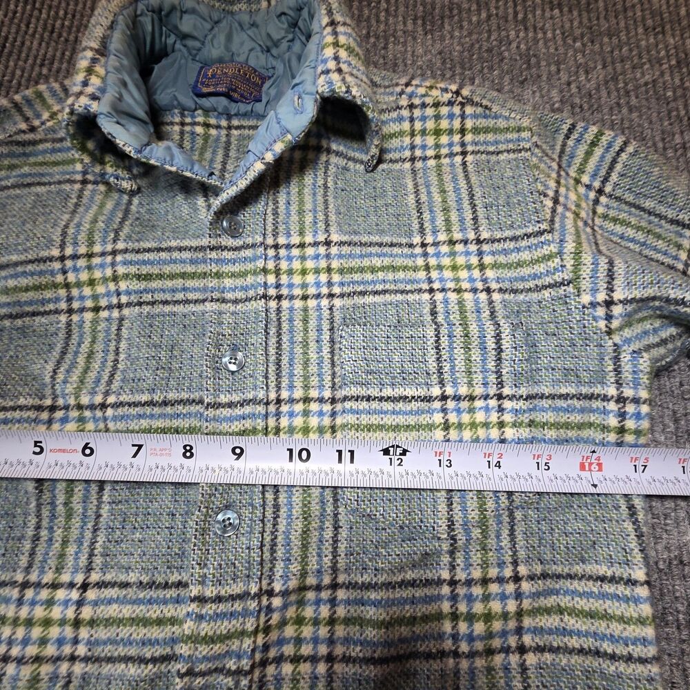Vintage Pendleton Womans Top Shirt Plaid Size M Green w Blue Black - Virgin Wool - Picture 4 of 8